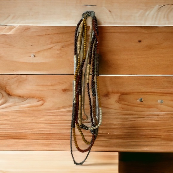 Brown wooden beads and gold chain necklace - Picture 3 of 3